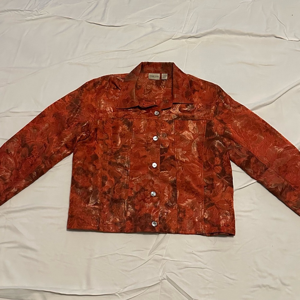 Chico's Rust Floral Jean Jacket